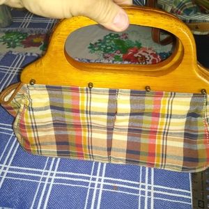 Vintage Plaid Purse with Wood Handle